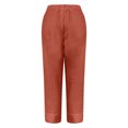 thumbnail image 4 of Lenpel Capri Pants for Women Cotton Linen Elastic Waist Side Split Straight Leg Cropped Pants Casual Beach Trousers with Pockets, 4 of 5