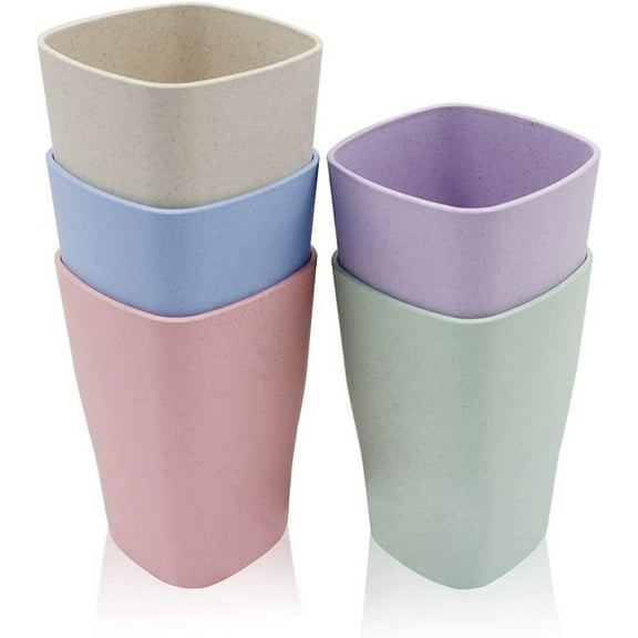 Casewin 5Pcs Square Reusable Drinking Cup, Tooth cup, 430ml 14.5oz Stackable Beverage Tumblers Drinkware, Tumbler Cups Water Tumbler for Coffee, Tea, Milk, Juice, Dishwasher Safe (5 Colors)