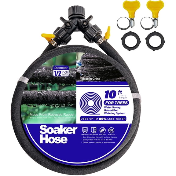 PLUHKN-Soaker Hose for Trees, 1/2" Heavy Duty 10 FT Soaker Ring Hose,Garden Soaker Hose with Y Splitter