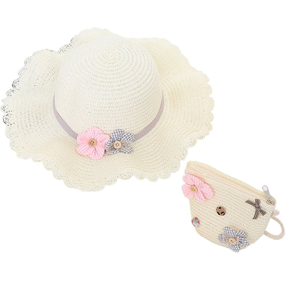 56-58cm hat circumference women's sun hat summer straw hat sunscreen sun hat and straw bag set - Milky white