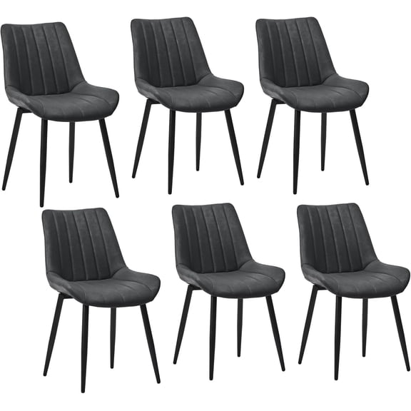 CLIPOP Dining Chairs Set of 6, Faux Leather Dining Chairs with Upholstered Seat, High Back Comfy Cushion, Metal Leg, Accent Kitchen Side Chair for Living, Restaurant & Meeting Room, Grey