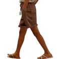 thumbnail image 4 of LAJPXKHY Summer Cotton Linen Shorts for Women Knee Length Drawstring Elastic Waist Wide Leg Casual Lightweight Bermuda Shorts with Pockets, 4 of 7