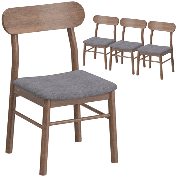 Dining Room Chairs Set of 4, Upholstered Kitchen Chairs with Rubberwood Legs, Padded Seat, Gray