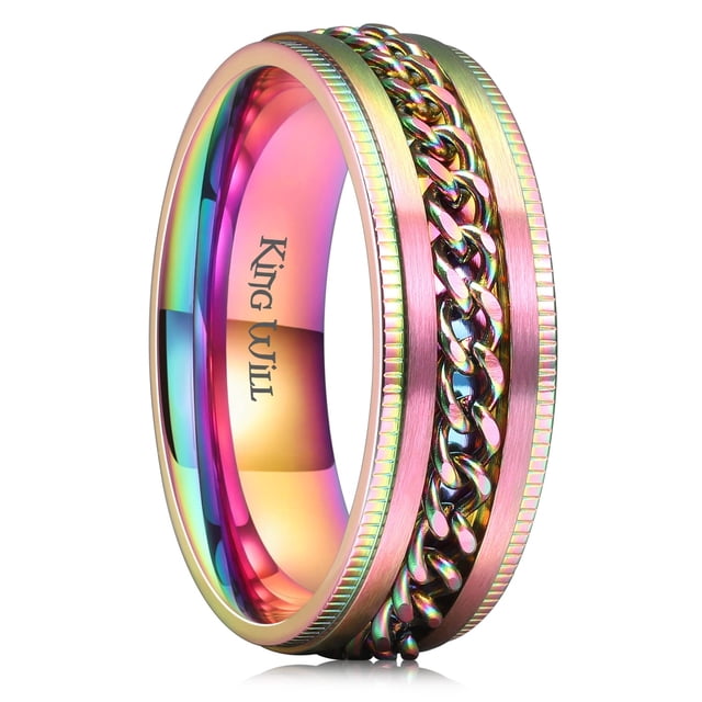 Anillo giratorio King Will chapado en color arcoíris de 8 mm para hombre y mujer