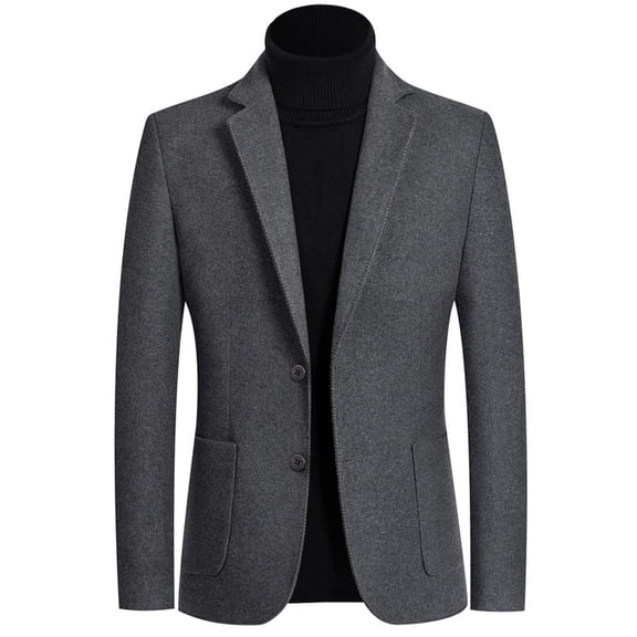 SWSMCLT Men's Winter Coat Wool Top Casual Regular Fit Notch Collar Blazer Long Sleeve Fashion Snow Button Lapel Grey Large
