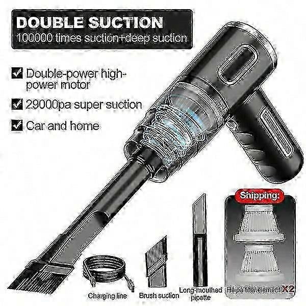 29000pa Powerful Car Vacuum Cleaner Wet/Dry Cordless Strong Suction Handheld N3 29000PA-Black