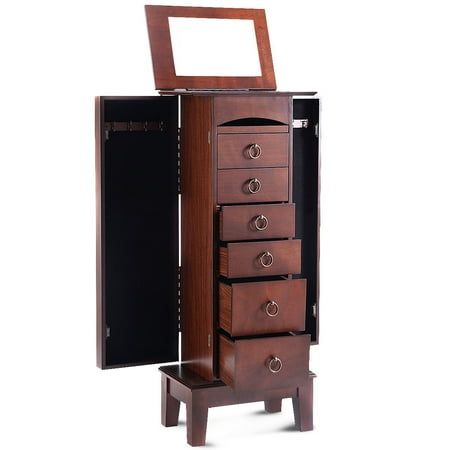 Sports Strand Necklace - Costway Wood Jewelry Cabinet Armoire Storage Box Chest Stand Organizer Necklace
