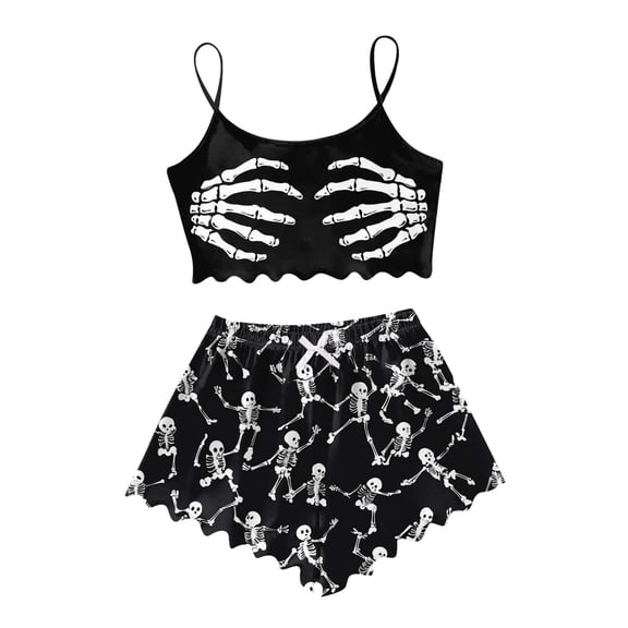 Women's Lounge Sets Ghost Pumpkin Graphic Short Pajamas Set Halloween Loungewear Two-Piece Holiday Outfits
