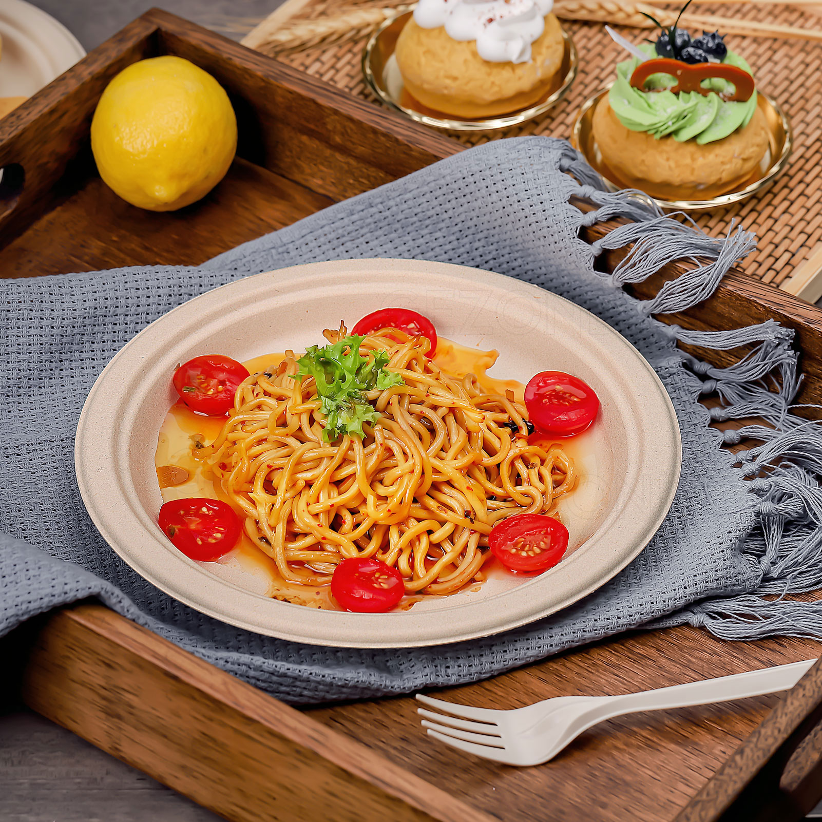 150pcs Compostable Paper Plates 9 Inch Bulk, Disposable Heavy-Duty Plates, Biodegradable Plate Made of Sugarcane Fiber Unbleached
