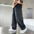 thumbnail image 7 of kpoplk Boys Y2K Baggy Jeans Vintage Wide Leg Denim Pants Relaxed Fit Elastic Waist with Two Back Pockets(Grey,12-14 Y), 7 of 7