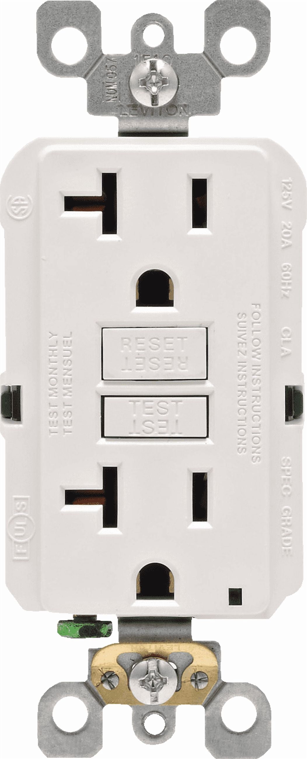 Leviton GFCI Receptacle in White — UL Listed for US Residential Electrical Code Compliance, Drop-in NEC-Standard Wiring