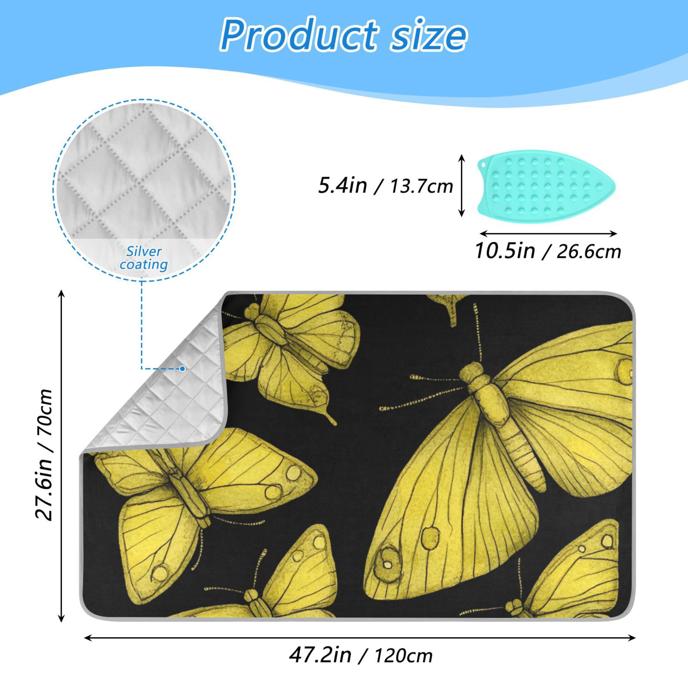 Yellow Butterflies on Black Ironing Mat Blanket for Table Top Travel Portable Ironing Board Pad 47.2x27.6 Inch