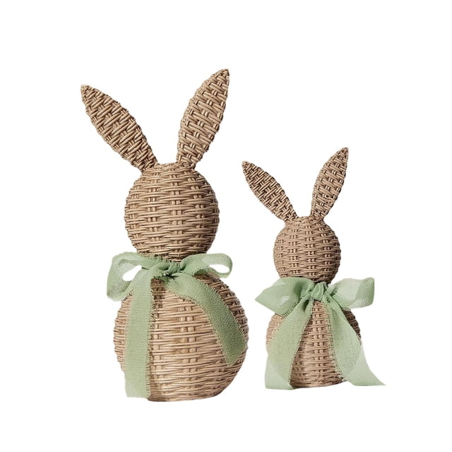 2 piezas de adorno de conejo de Pascua tejido, figura de conejo coleccionable, encantadora decoración de conejo Verde