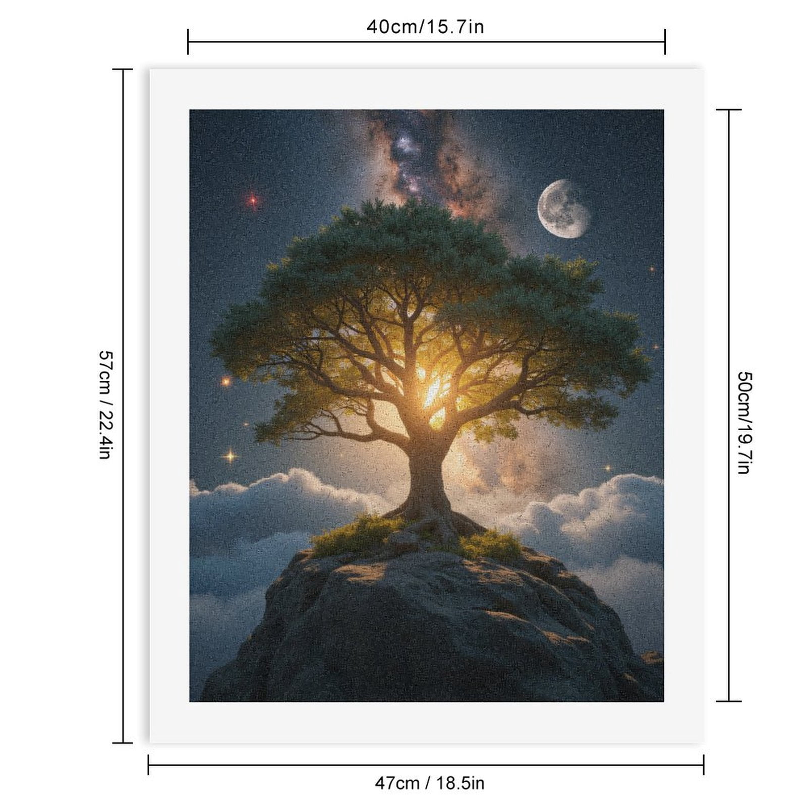 Paint by Numbers Kit for Adults, Tree Moon Stars Rock Night Sky Paint by Numbers, Easy Paint by Numbers Kit for Adults Beginner, DIY Adult Paint by Number Kits on Canvas, 12x16in Home Decor