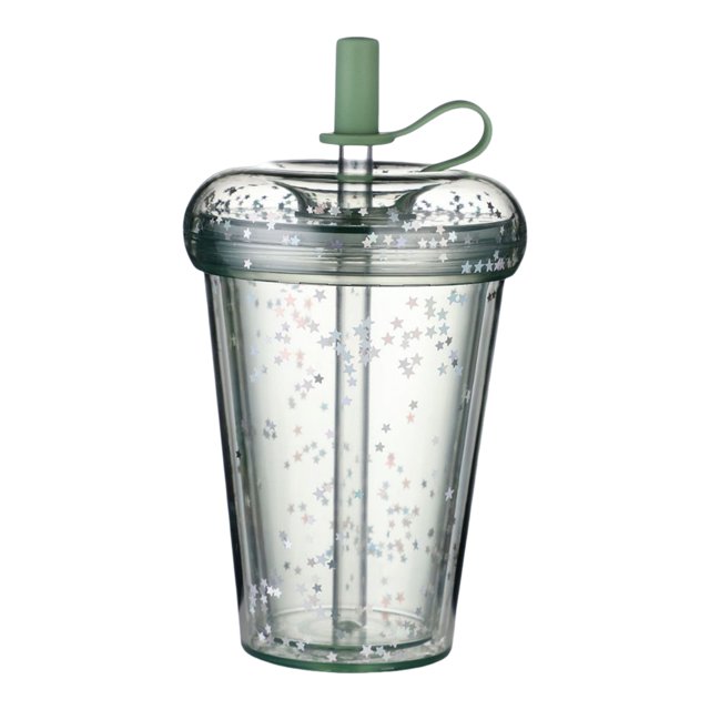 Visland Tasse à Café Glacé Étanche Réutilisable à Pipette Droite avec Pailles Intégrées, Gobelet à Café Glacé Isolé à Double Paroi, Tasse à Boire Dessin Animé