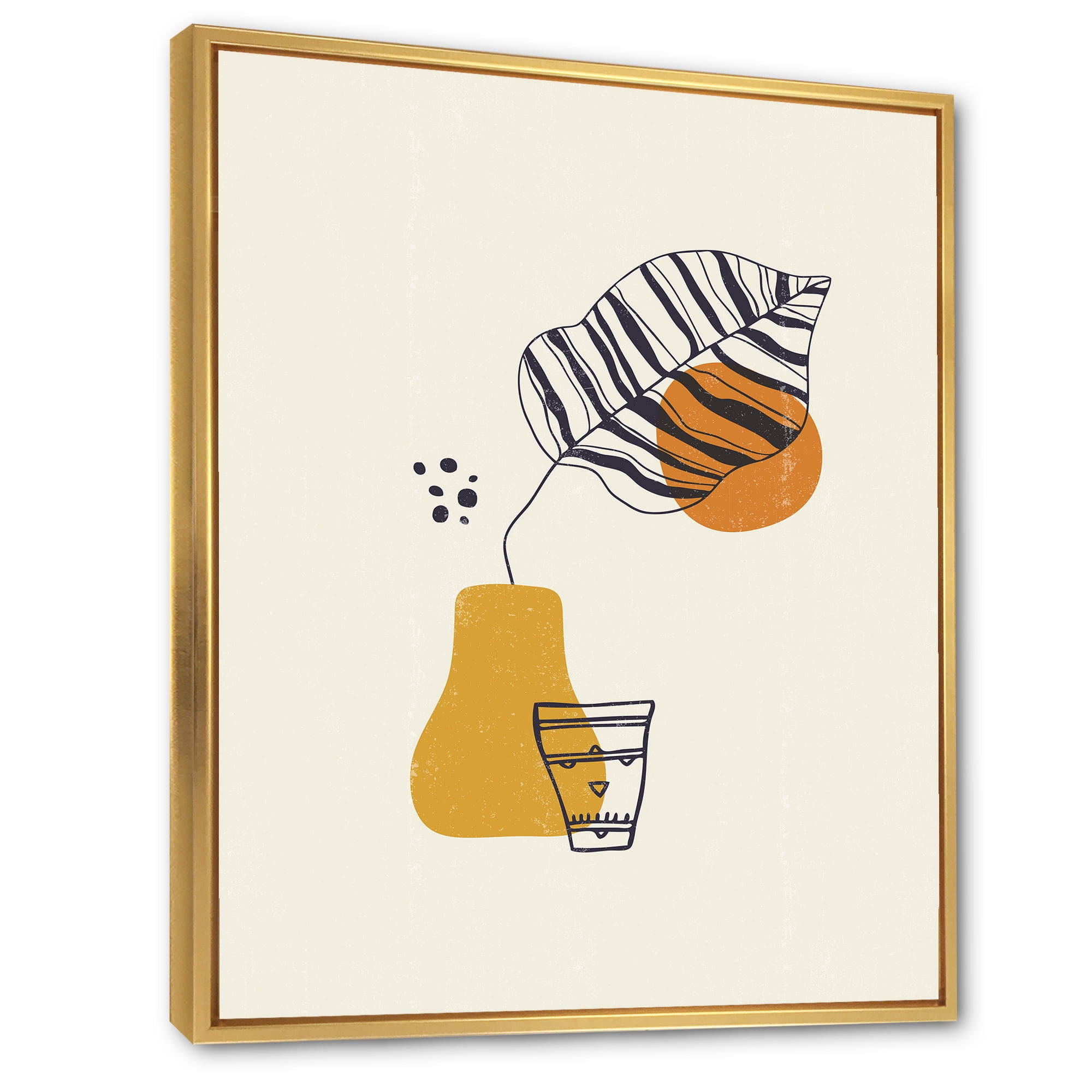 Designart 'Abstract Shapes Botanical Minimalist Leaf' Modern Framed Canvas Wall Art Print