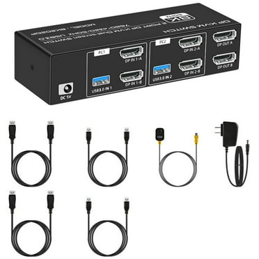 8K DP KVM Switch for 2 Computers USB 3.0 KVM Switch 2 in 2 Out and 4 USB 3.0 Port for Mouse Keyboad Monitor US Plug