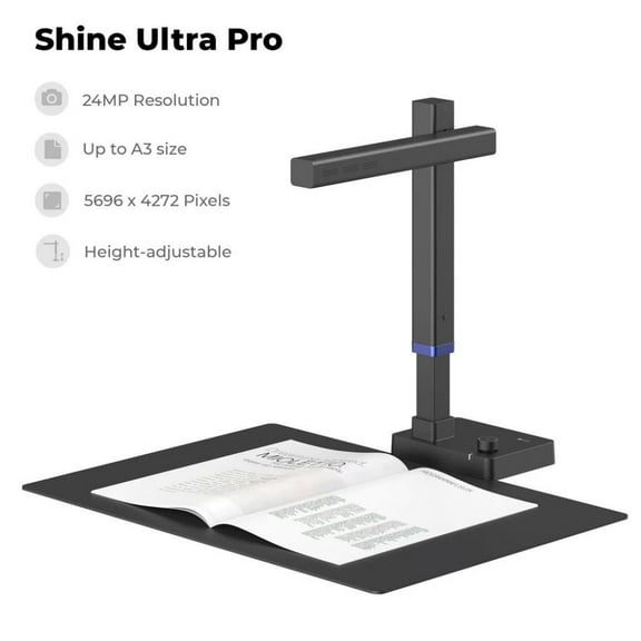 CZUR Shine Ultra Pro 24MP Document Scanner, USB Book Scanner, Portable Document Camera, A3 Large Format Book Scanner, Adjustable Height, Max DPI 440, for Windows & Mac