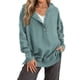 thumbnail image 2 of Sudadera con Capucha de Larga Extragrande para Mujer, Cuello en V, Botones y Abertura Lateral, Estilo Informal. Verde Pavo Real XXL, 2 of 9