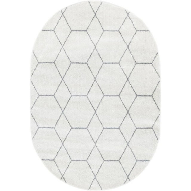 Unique Loom Trellis Frieze Geometric Lattice Rug 4' x 6' Oval Ivory/Gray