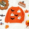 thumbnail image 2 of UngA Sweaters Baby Halloween Sweater Pumpkin Print Long Sleeve Crewneck Embroidery Knit Sweatshirt Toddler Fall Winter Pullover Orange,18-24 Months, 2 of 7