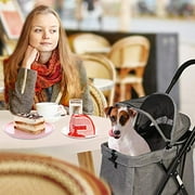 LUCKYERMORE Lightweight Dog Stroller for Medium Dogs Cats One Click Folding Easy to Walk Travel Portable Gray
