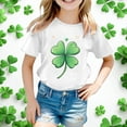 thumbnail image 2 of Irish Shamrock Shirt St Patrick's Day Girls Short Sleeve Letter Graphic Print Shirts Casual Loose Pullover Tees Oversized Blouses Summer Clothing Z03-White 12-13 Years, 2 of 4