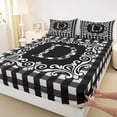 thumbnail image 3 of Feelyou Chic Letter A Twin Sheet Sets for Kids, Black White Buffalo Plaid Twin Fitted Sheet, Retro Damask Floral Flat Sheet, Lightweight Room Decor, 3-Piece, 3 of 7