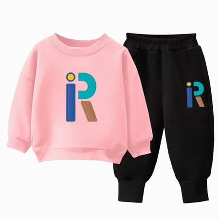 Gibobby Toddler Boy Clothes Boy Fall Winter Outfit School Casual Long Sleeve Letter Sweatshirt Plaid Jogger Pants Set 2T 3T 4T 5T 6T 7T 8T 9T Little Boys Winter Outfits Clothes(3-4 Years Pink)