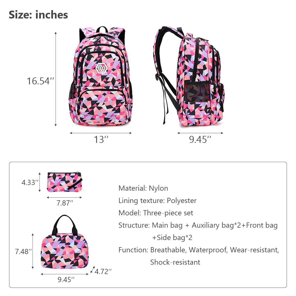 Kadyn 3 Piece Backpack Sets, Backpack Lunch Box Combo with Lunch Bag and Pencil Bag for School, Black Kadyn 3 Piece Backpack Sets, Backpack Lunch Box Combo with Lunch Bag and Pencil Bag for School, Black