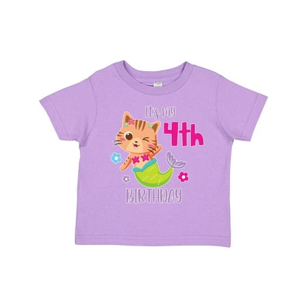 

Inktastic It s My 4th Birthday with Cute Cat Mermaid Gift Toddler Toddler Girl T-Shirt