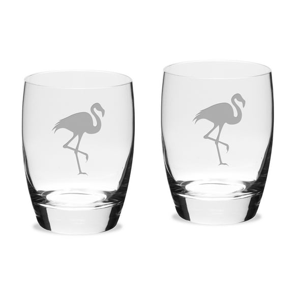 Flamingo Deep Etched Luigi B Michelangelo Double Old Fashion Glass Set of 2