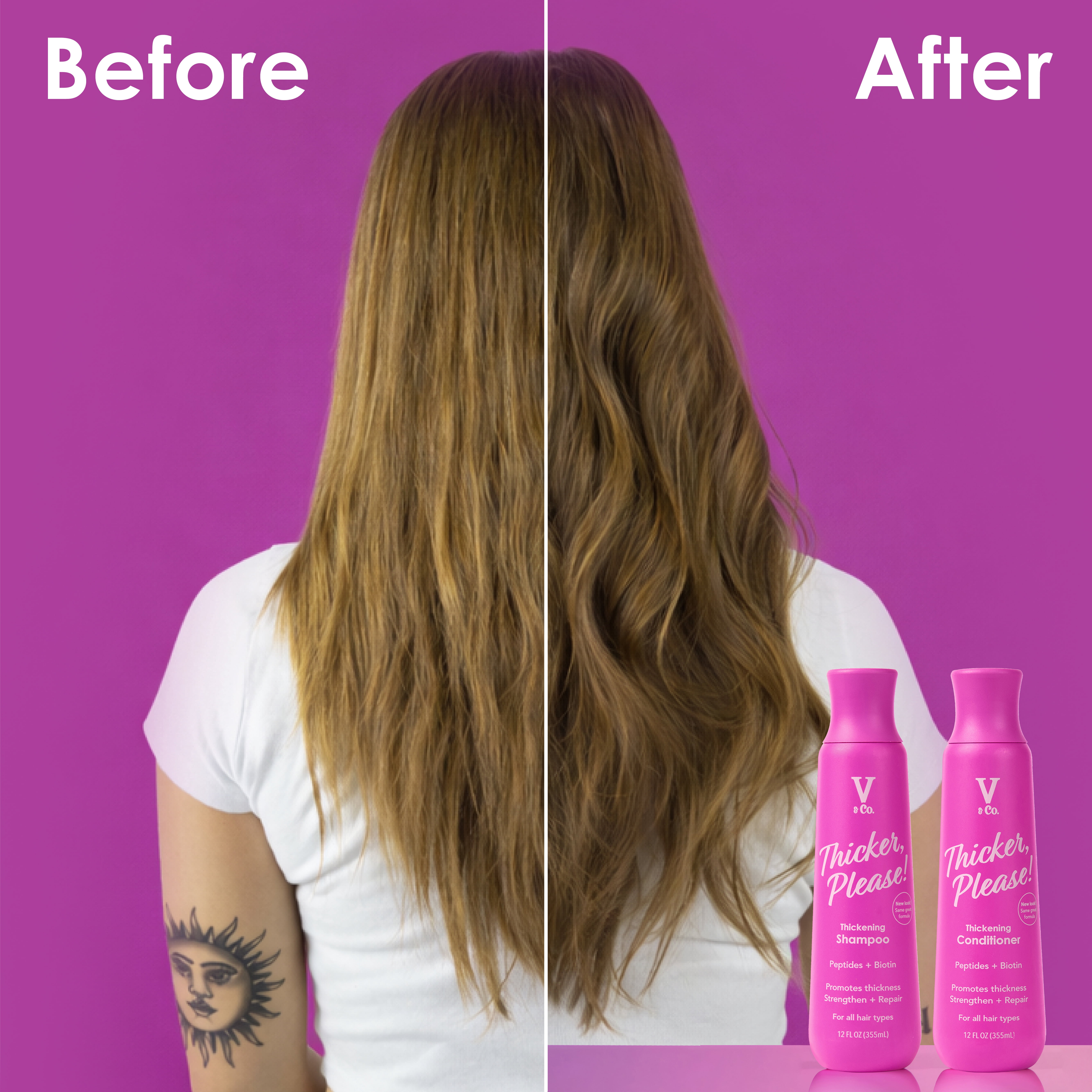 V&Co. Beauty Adults & Teens Thickening Shampoo with Peptide Technology, 12 fl oz,