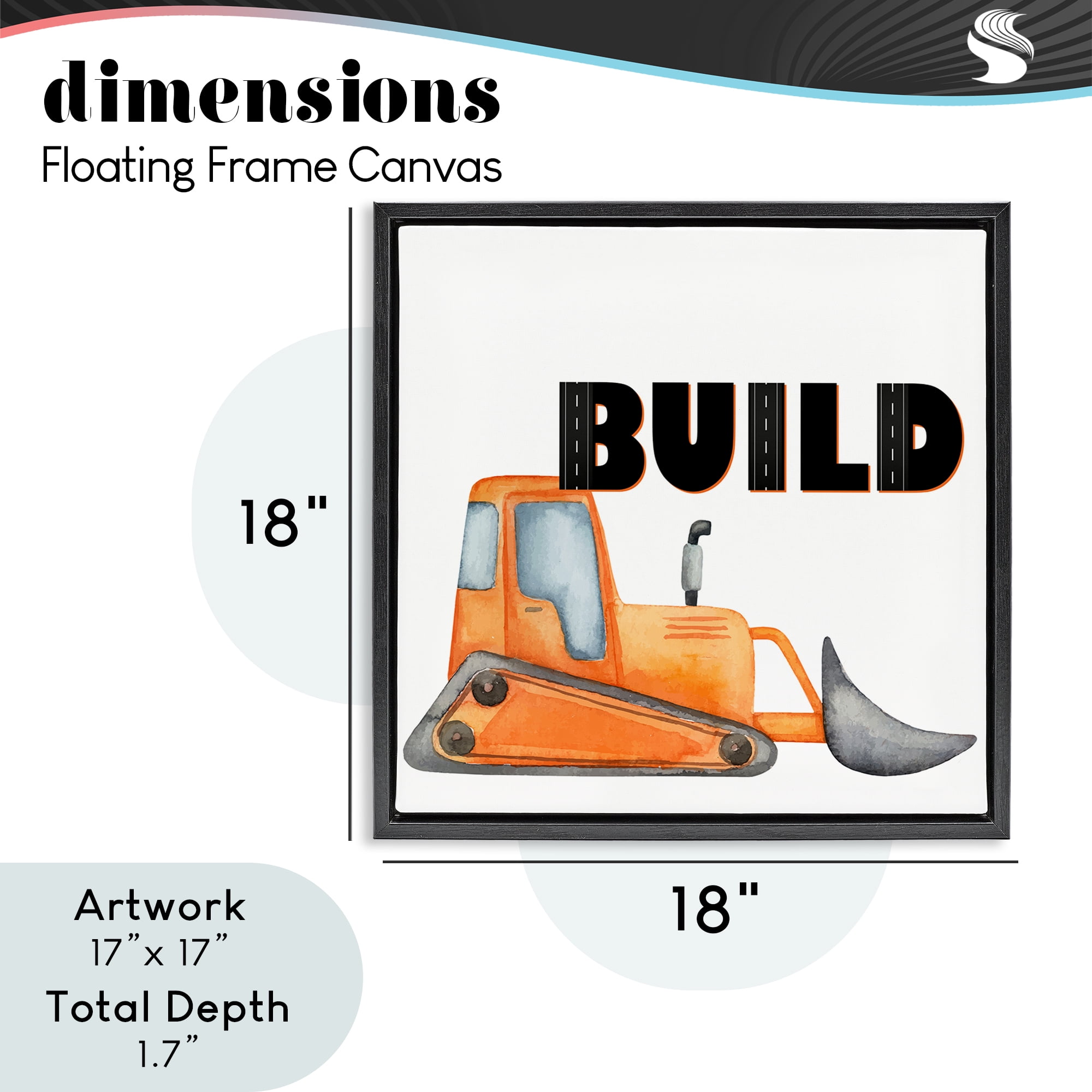 Build with Orange Bulldozer Black Framed Floater Canvas Wall Art, design by Kim Allen