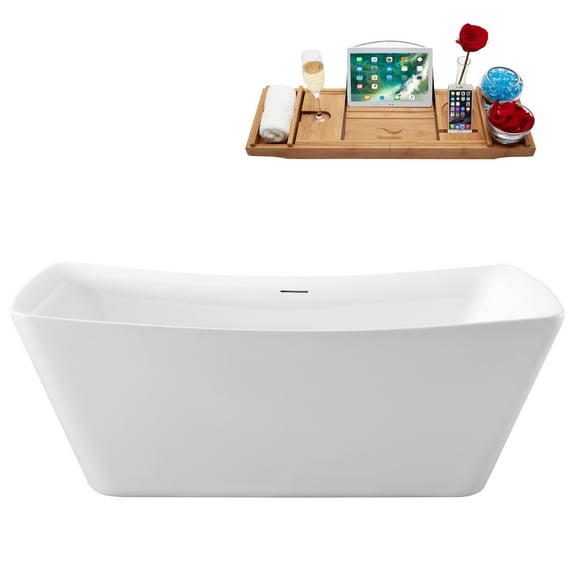62'' Streamline N550BL Freestanding Tub and Tray With Internal Drain