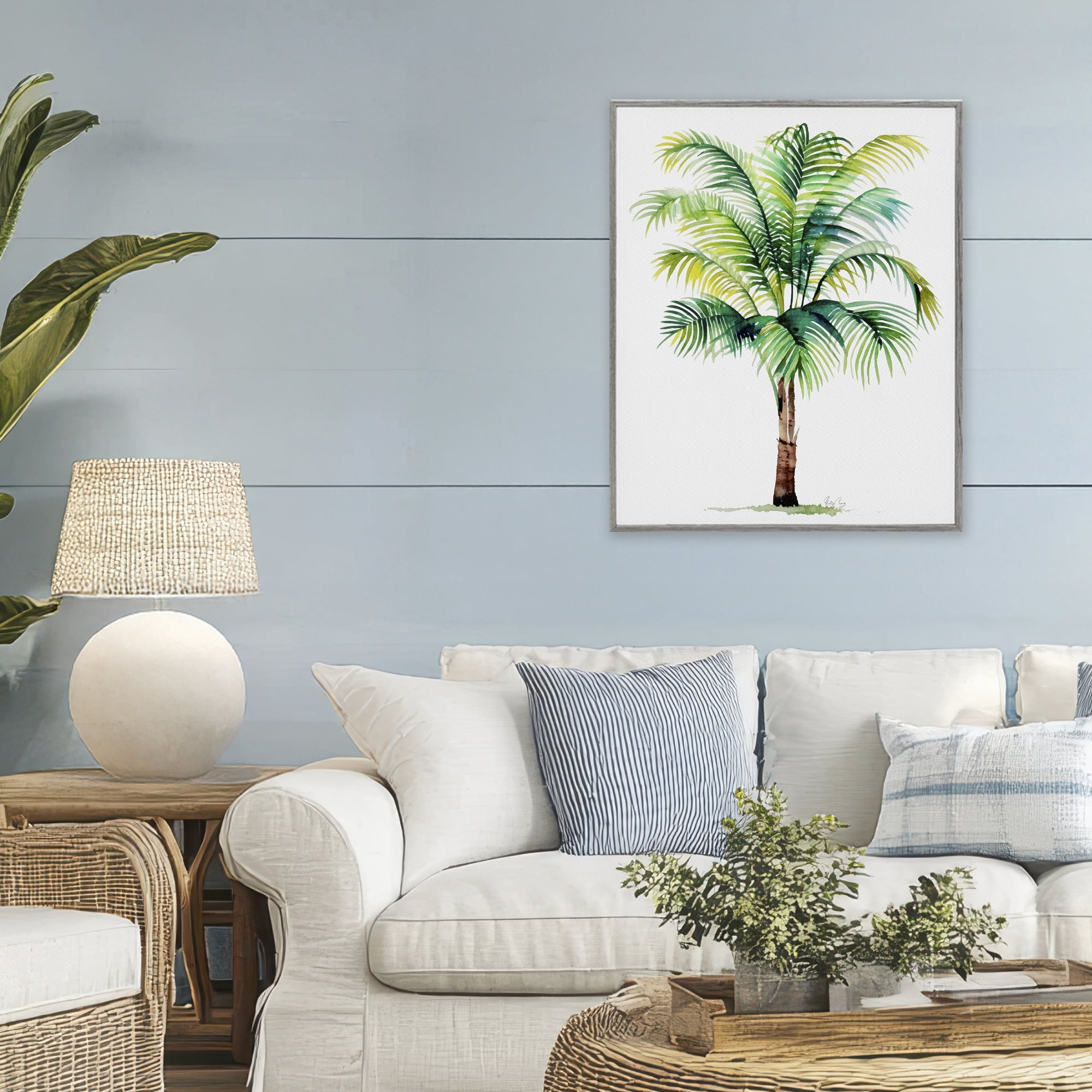 Stupell Industries Breezy Fronds Palm Gray Framed Giclee Art, design by Shelly Craig