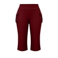 thumbnail image 5 of Women's Plus Size Elastic High Waist Capris with Pockets, Soft Stretchy Yoga Pants for Women, Casual Sports Athletic Lounge Workout for Women | VerBelle,Wine L, 5 of 8