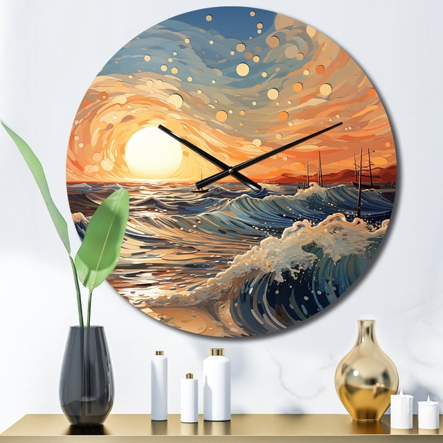 Designart "Sunkissed Sands Beach Photo IV" Nautical & Beach Oversized Wall Clock