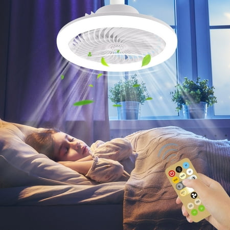 

Saleteraj E27 50w Ceiling Fan with Lights Enclosed Low Fan Light Ceiling Light with Fan Hidden Electric Fan Delier Gimbal Lamp Clearance