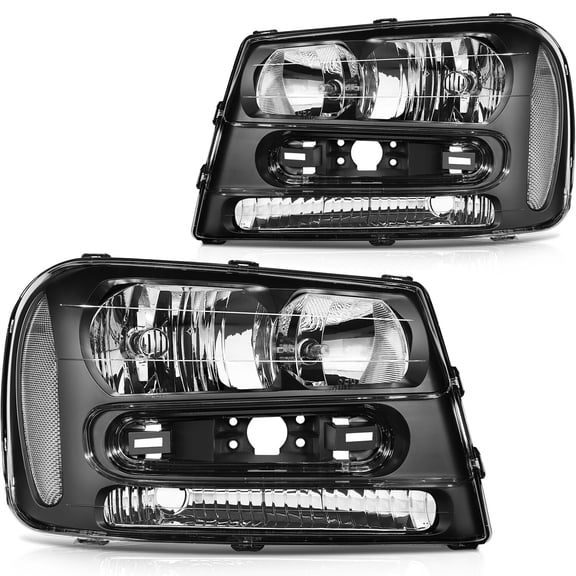 Fit For 2002-2009 Chevy Trailblazer Headlight Assembly Black Housing Replacement