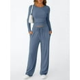 thumbnail image 2 of Trendy Queen Women's 2 Piece Matching Lounge Set Long Sleeve Slightly Crop Top Wide Leg Pants Casual Sweatsuit, 2 of 10
