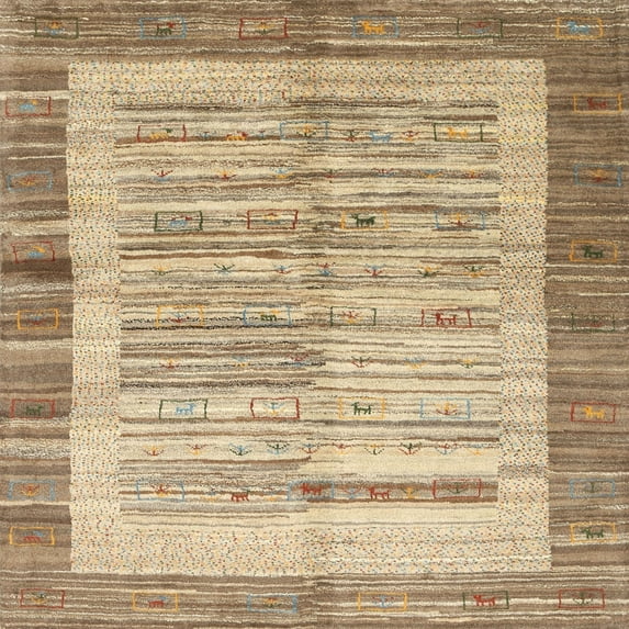 Ahgly Company Indoor Square Contemporary Copper Brown Abstract Area Rugs, 3' Square