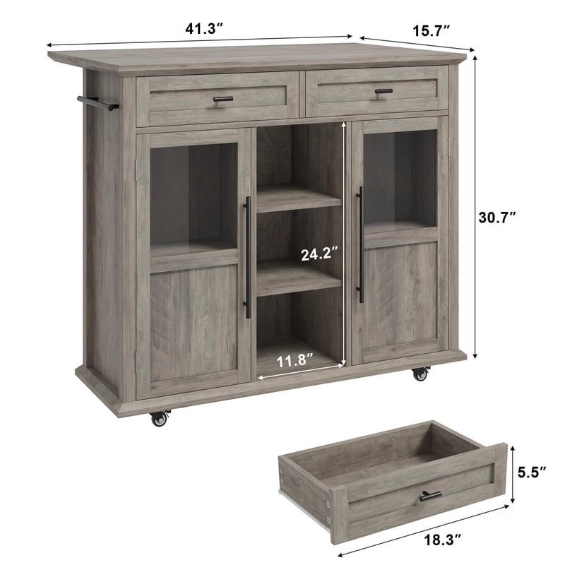 TROPOW Kitchen Island Cart on Wheels with Foldable Table, 2-Tier Rolling Kitchen Cart with Storage Shelf & Towel Rack, Mobile Workstation for Small Spaces