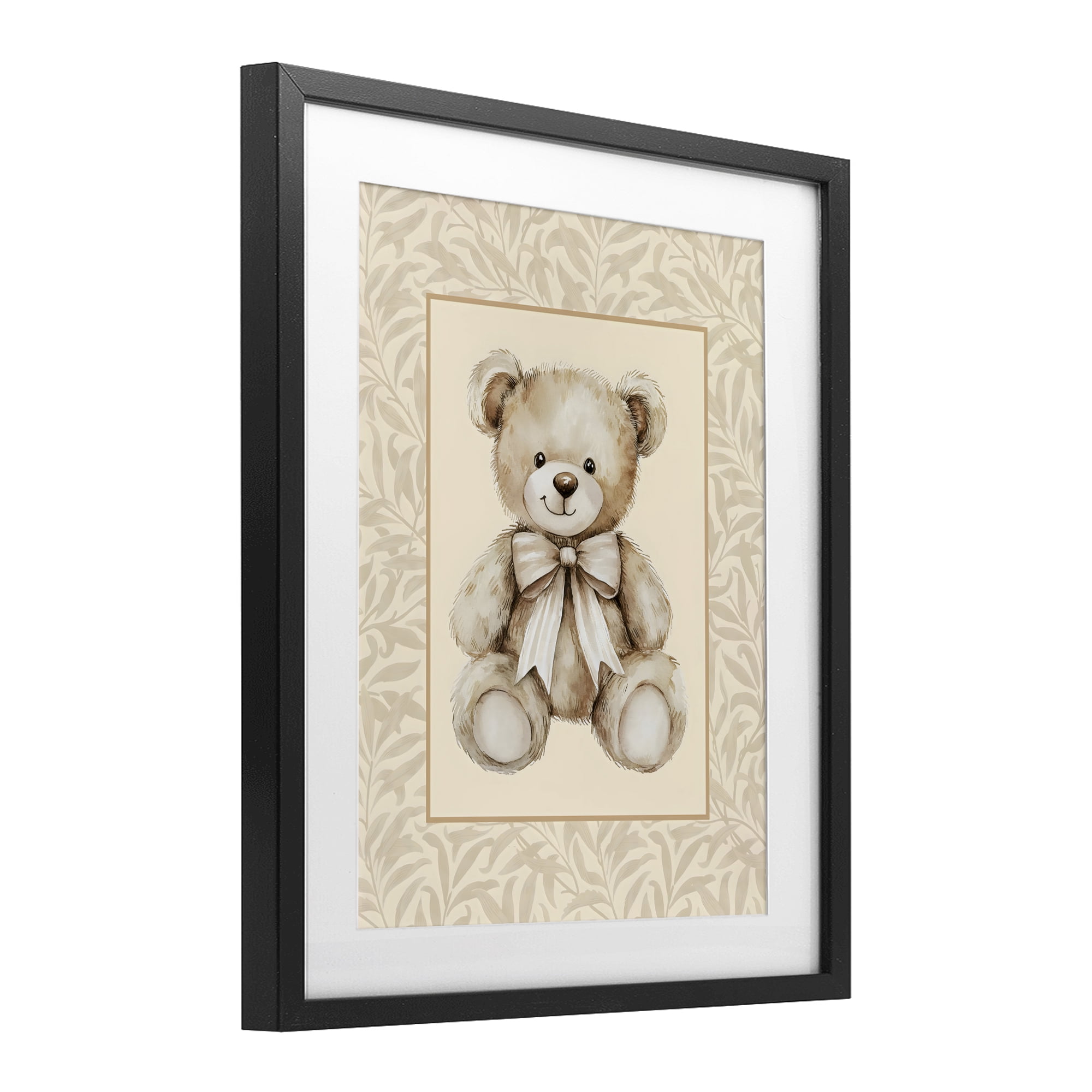 Stupell Industries Beige Teddy Bear and Border Black Framed Print Under Glass, design by LSR Design Studio