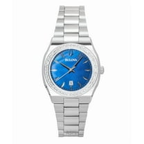 Bulova Surveyor Stainless Steel Diamond Accents Blue Mother Of Pearl Dial Quartz 96R246 Women's Watch