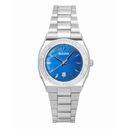 Bulova Surveyor Stainless Steel Diamond Accents Blue Mother Of Pearl Dial Quartz 96R246 Women's Watch