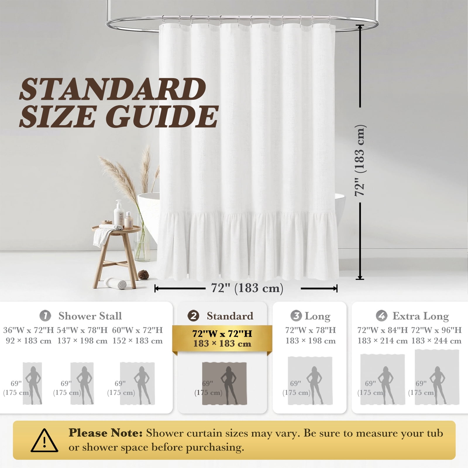 NixiYa White Farmhouse Shower Curtain Ruffle Linen Shower Curtain for Bathroom 72"x 72"