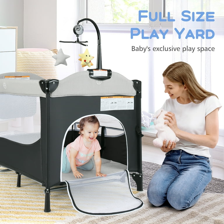 Olakids Baby Crib and Bassinet Combo, 5-in-1 Convertible Playard