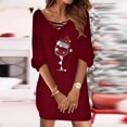 thumbnail image 2 of MAOQHI Christmas Gifts for Ladies Sweater Dress V Neck Loose Knitted Long Sleeve Sweater Christmas Glass Printed Pullover Party Dress B-Red L, 2 of 5