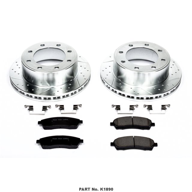 Power Stop K1890 Rear Z23 Carbon Fiber Brake Pads with Drilled & Slotted Brake Rotors Kit